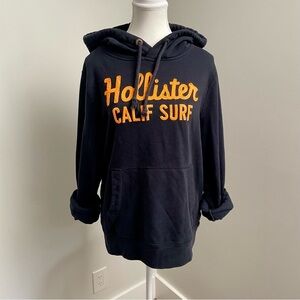 Y2K Hollister Spellout Hoodie Black and Orange Size Large